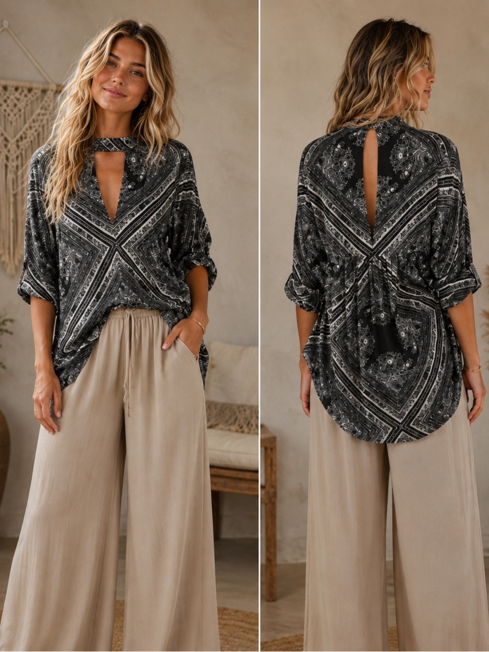 Free People “walk on a dream” keyhole mock neck tunic top